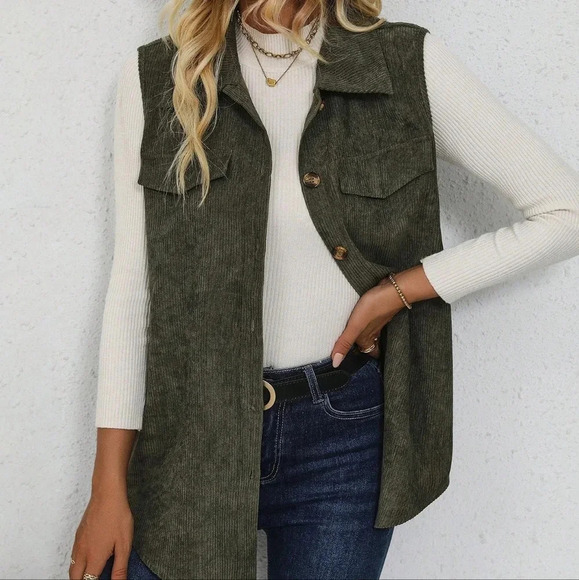 Jackets & Blazers - Detail Button Front Corduroy Vest Coat